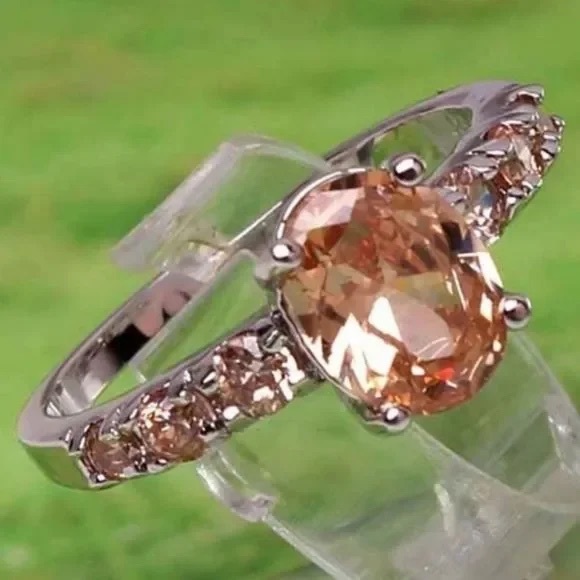 New S925 Sterling Silver Rare Golden Orange Topaz Oval Cut Luxurious Ring - Picture 16 of 16